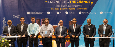 original L-R, Mr Bhanu Gopalam, LTTS; Mr Tim Graham, Caterpillar; Mr Joshua Wirth, John Deere, Mr Darin Morman, Collins Aerospace, Mr John Kahl, Mayor of East Peoria, Mr Amit Chadha, LTTS, Mr Pari Natarajan, Zinnov, Mr Robert Martin, LTTS (Photo: Business Wire)