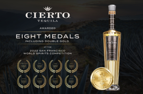 Cierto Tequila Awarded Eight Medals, Including Double Gold, at the 2022 San Francisco World Spirits Competition (Photo: Business Wire)