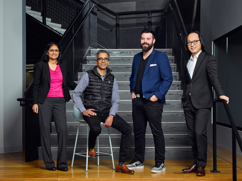 From left to right: Samta Kundu, MBA, Chief Operating Officer, Prashant Nambiar, MBA, Ph.D., SVP of R&D, Jake Becraft, Ph.D., CEO & Co-Founder and Tasuku Kitada, Ph.D., President, Head of R&D and Co-Founder, Strand Therapeutics. (Photo credit: Doug Levy)