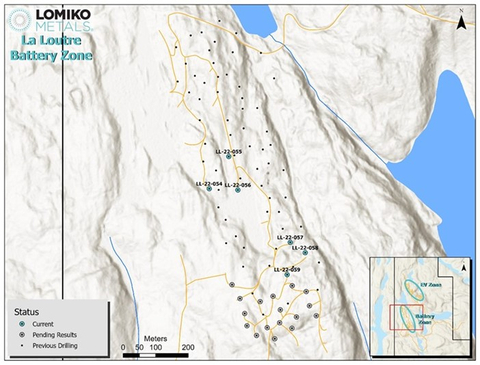 thumbnail Figure 1 : Emplacement des trous de forage de la zone Batterie (Graphic: Business Wire)