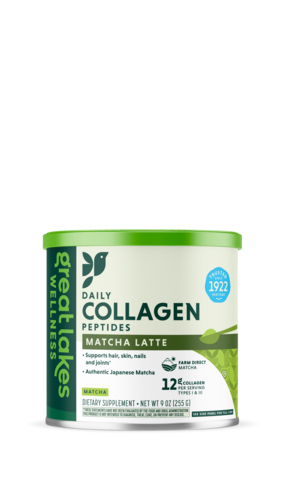original Daily Collagen Matcha Latte Peptides features Great Lakes Wellness’ high-quality grass-fed collagen infused with authentic farm direct matcha green tea grown in Japan.(Photo: Business Wire)