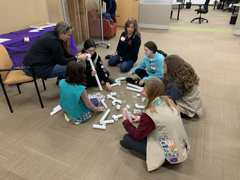 Oatey's recent Career Education Workshop for Connecticut Girl Scouts included a hands-on plastic tubular engineering challenge, in which Girl Scouts applied problem solving skills to determine the most efficient way to move an object. (Photo: Oatey)