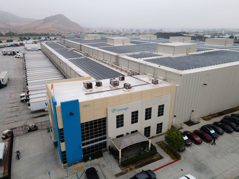 Lineage Logistics' facility in Colton, Calif. is set to produce 100% of its energy onsite with a rooftop array of 8,426 solar panels that can generate over 5.4 million kilowatt-hours of clean energy or 73% of the facility's energy needs; linear generators supply the remaining 27% of energy used by this facility. It's one example of Lineage's commitment to minimizing our environmental footprint through new and innovative technologies. (Photo: Business Wire)