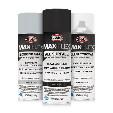 original GLIDDEN MAX FLEX™ spray paint by PPG is an interior/exterior paint + primer featuring an innovative lacquer-based formula and unique spray pattern that provides a high-coverage, ultra-durable coating on a wide range of surfaces. With a five-minute dry time, Glidden Max Flex spray paint offers DIYers a smooth finish that preserves the look and feel of the coated item. (Photo: Business Wire)