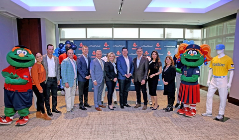 MassMutual Chairman, President and CEO Roger Crandall (fourth from right) and Red Sox President and CEO Sam Kennedy (fourth from left) announce that MassMutual will become a signature partner of the Boston Red Sox starting with the 2023 Major League Baseball season. (l-r) Bekah Salwasser, Red Sox Foundation Executive Director; Tim Wakefield, Red Sox Hall of Famer; Troup Parkinson, Red Sox EVP of Partnerships; Sam Kennedy; Dennis Duquette, MassMutual Foundation President; Jennifer Halloran, Head of Brand and Marketing at MassMutual; Roger Crandall; Mike Fanning, Head of MassMutual U.S.; Linda Henry, Red Sox Foundation Board Member; and Mary Skipper, Superintendent of Boston Public Schools (BPS), celebrate the partnership – which includes the expansion of an educational program for BPS sixth graders – during an event at Fenway Park today. (Photo: Business Wire)