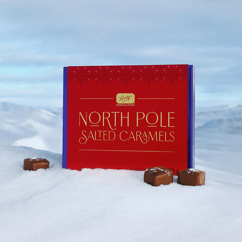 Purdys North Pole Salted Caramels come in a 16-piece box that retails for $24. The chocolates are available in-shop and online for a limited time starting December 1, 2022. (Photo: Business Wire)