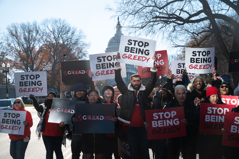 original Advocates affiliated with AIDS Healthcare Foundation (AHF) held a World AIDS Day protest targeting drug maker Gilead Sciences at a company field office on Thursday, Dec. 01, 2022 in Washington. AHF’s Washington protest was part of a series of three same-day protests nationwide targeting Gilead’s greed on drug pricing and policies, particularly on its HIV and hepatitis C medications. (Photo: Business Wire)