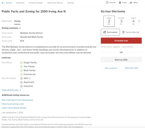Redfin now displays zoning and land use data on home description pages. (Graphic: Business Wire)