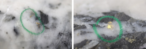 thumbnail Figure 2: Photos of mineralization from: Left: at ~250m in NFGC-22-728, Right: at ~235m in NFGC-22-796 ^Note that these photos are not intended to be representative of gold mineralization in holes NFGC-22-728 and NFGC-22- 796. (Photo: Business Wire)