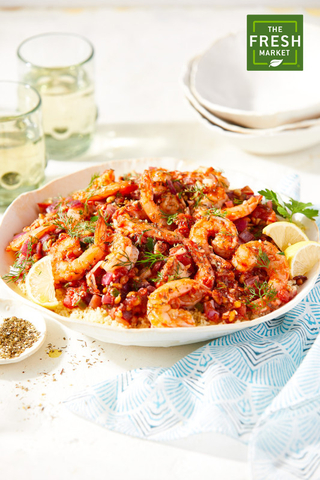 This Zibdiyit Gambari Mediterranean-style shrimp stew is a winner. Zibdiyit Gambari means “shrimp in a clay pot,” and this spicy seafood dish is delicious served over hot couscous or rice - perfect for those looking to check out new global flavors! (Photo: The Fresh Market)