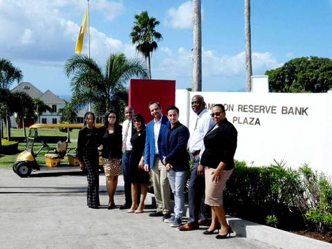 thumbnail LtoR: Hamilton Reserve Bank executives Anthea Walcott, Fayola Olugbala, CFO Antonio Kenyatta, Oksana Williams, Temenos executives Vincent Chamasrour, Diego Pinto, and Hamilton leadership Howard Anthony Lewis, Claire Robinson. (Photo: Business Wire)