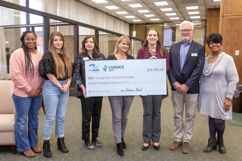 Representatives from Cadence Bank and the Federal Home Loan Bank of Dallas awarded $16,000 in Partnership Grant Program funds to Turning Point of South Arkansas. (Photo: Business Wire)