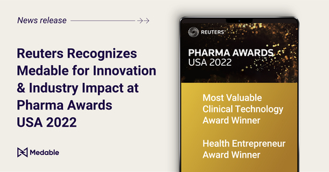 Reuters Recognizes Medable for Innovation & Industry Impact at Pharma Awards USA 2022 (Graphic: Business Wire)