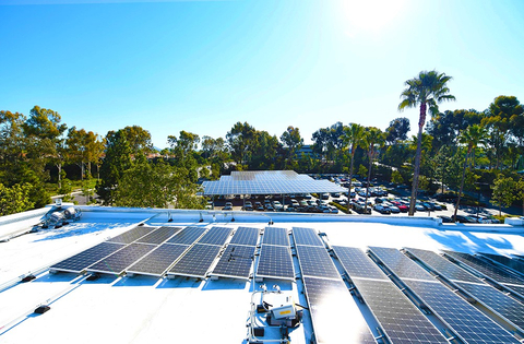 Innovation Drive Microgrid: 209 kW solar carport, 182 kW solar rooftop, 280 kW (538 kWh) battery storage system, and 43 electric vehicle (EV) charging stations located at EDF Renewables' headquarters in San Diego. (Photo: Business Wire)