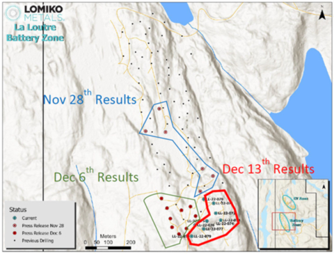 original Figure 1 : Emplacement des trous de forage de la zone Batterie (Photo: Business Wire)