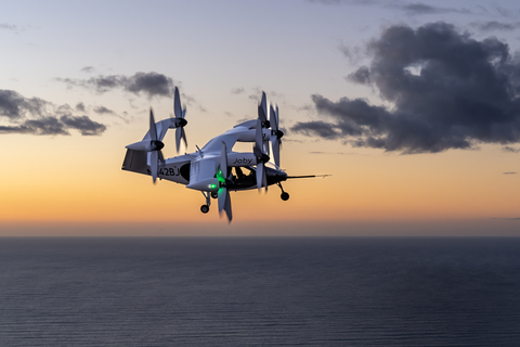 Joby’s all-electric production prototype aircraft during a test flight near the company’s facilities in Marina, California. Credit: Joby Aviation