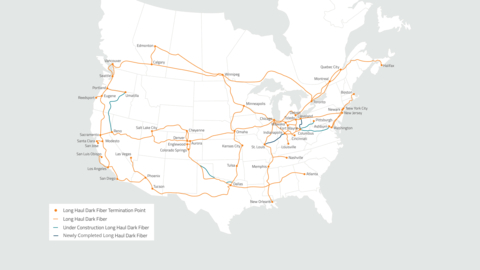 original Map of Zayo's Long Haul Dark Fiber routes across North America (Graphic: Business Wire)