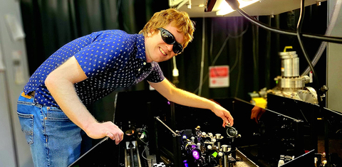 McBennett adjusting a wedge, which is an optic that reflects only a small fraction of the laser beam and transmits the rest. This allows imaging of a beam mode on a CMOS (complementary metal oxide semiconductor) camera, which would otherwise be damaged by the full laser power. (Photo: Business Wire)