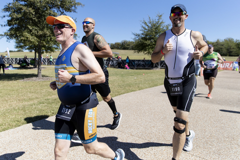 Three St. Jude patient dads compete in the 2022 St. Jude IRONMAN 70.3 Memphis in honor of their kids. (Photo: Business Wire)