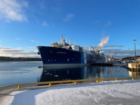 FSRU Exemplar arrives in the port of Inkoo on 12/28/22 to begin 10-year charter providing regasified LNG to Finland and other Baltic countries. (Photo: Business Wire)