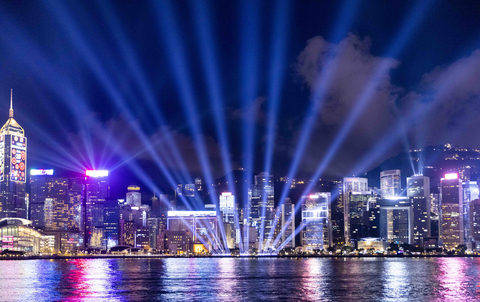 Buildings and landmarks along the waterfront of Victoria Harbour on Hong Kong Island will put on a pyrotechnic display with dancing laser beams and lights at the 2023 New Year Countdown. (Photo: Business Wire)
