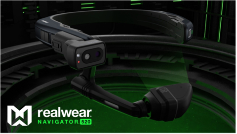 RealWear Navigator 520 with HyperDisplay benefits frontline professionals who need a fully hands-free head-mounted device with a bigger, bolder, sharper display that can be controlled with their voice. (Graphic: Business Wire)