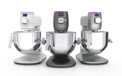 The new GE Profile™ Smart Mixer with Auto Sense, a CES Innovation Awards Honoree, is available in Carbon Black, Stone White and Mineral Silver. (Photo: GE Appliances, a Haier company)