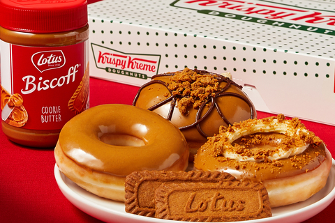 Beginning Jan. 9, fans can enjoy Krispy Kreme’s first-class collaboration with Biscoff, featuring three all-new doughnuts. (Photo: Business Wire)