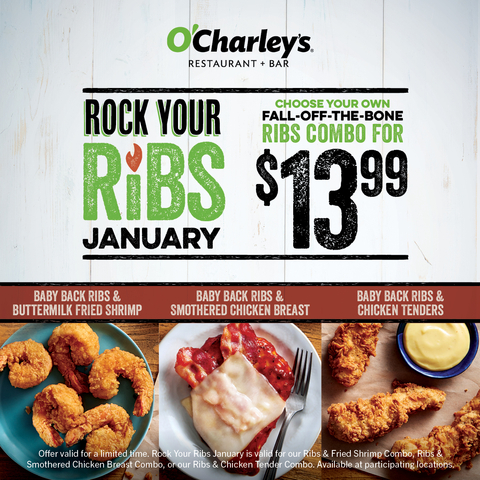 Celebrate the new year with O'Charley's Rock Your Ribs deals! Choose your own fall-off-the-bone ribs combo today. (Graphic: Business Wire)