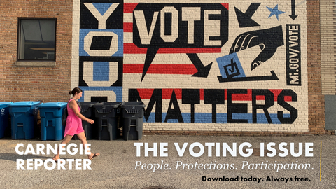 The latest #CarnegieReporter magazine looks at how individuals and society can best advance two key values of American democracy: voter participation and voter protections. Learn more. #WeHaveIdeas (Graphic: Business Wire)