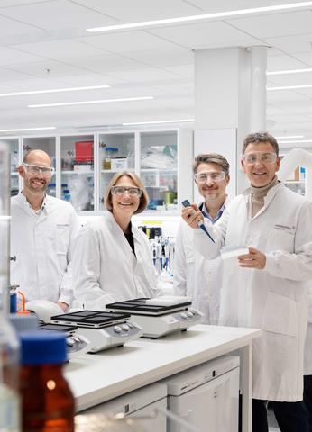 (L-R) Hans Ole Klingenberg, Vice President, Marketing Agricultural & Industrial Biosolutions, Novozymes; Tina Sejersgård Fanø, Executive Vice President, Agricultural & Industrial Biosolutions, Novozymes; Emmanuel Ladent, CEO, Carbios; Alain Marty, Chief Scientific Director, Carbios (Photo: Business Wire)