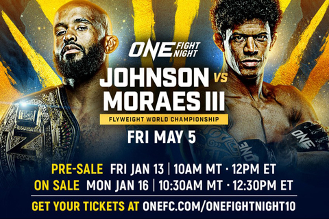 original ONE Fight Night 10: Johnson vs. Moraes III features the highly anticipated World Championship trilogy bout between reigning ONE Flyweight World Champion and MMA legend Demetrious “Mighty Mouse” Johnson and former divisional king Adriano Moraes. (Photo: Business Wire)
