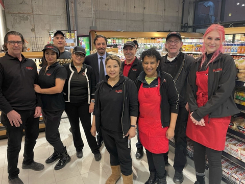 On January 11, Rabba Fine Foods opened its newest local market at Richmond and Victoria in the heart of the financial district in Toronto. From left to right: Frank Bernardi, Manager, Hanan Alghani, Ridha Kadhim, Inaya Issa, Jack Rabba, Founder of Rabba Fine Foods, Rukshana Robani, Ed Hakim, Lula Tesfamicael, Russell Steven, Natasha Lee. (Photo: Business Wire)