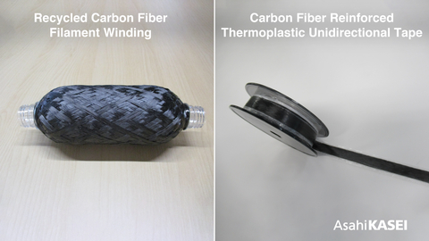 Carbon fiber recycled from CFRP and CFRTP waste with Asahi Kasei's "electrolyzed sulfuric acid solution method" yields seamless, continuous carbon fiber that can be reapplied in identical ways as the original material to meet the needs of high-performance applications. For example, Asahi Kasei's Carbon Fiber Reinforced Thermoplastic Unidirectional Tape made from recycled carbon fiber and its Leona™ polyamide resin is stronger than metal. (Photo: Business Wire)