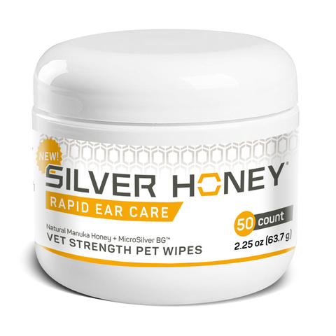 Silver Honey® Rapid Ear Care is a line of revolutionary ear care solutions. Silver Honey® Rapid Ear Care Vet Strength Pet Wipes are sold separately from the Ear Treatment kit. They are used to remove debris, dirt, and wax to help keep bacteria from entering inside the inner ear. 50ct Jar. (Photo: Business Wire)