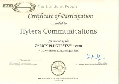 Hytera Takes Part in the 7th MCX Plugtests