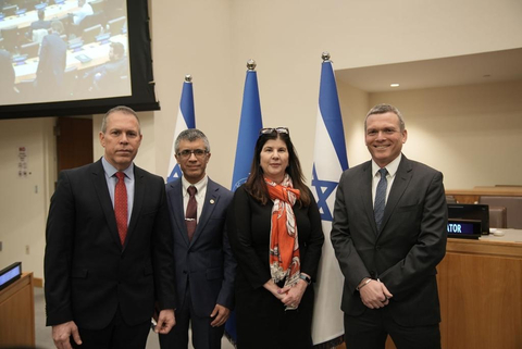 From left to right: Israel's Ambassador to the UN Gilad Erdan, the INCD's Executive Director of International Cooperation Aviram Atzaba, the Corporate Vice President of Security Business Development at Microsoft Ann Johnson, and Co-Founder and Managing Partner of Team8, Nadav Zafrir. (Photo credit: Team8)