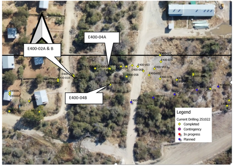Figure 4: Location of Holes 2A, 2B, 4A and 4B in East 400 Program Area - Verification holes 2A, 2B, 4A and 4B are in the heart of the East 400 mineralized zone discussed in previous Trigon press releases and should be considered infill holes confirming mineralization between holes previously drilled. The results reported here are notable because of the length of the intercepts above the projected reserve grade. (Photo: Business Wire)