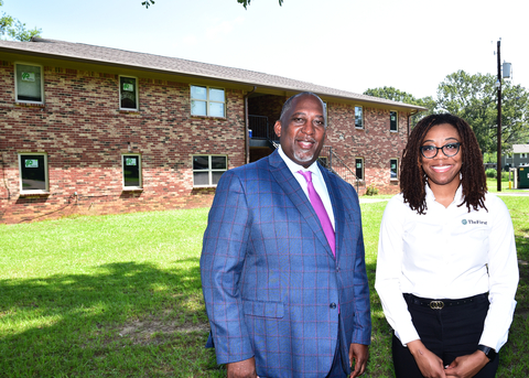 Stanford Beasley, with Central Mississippi Housing and Development Corp., and Lauren Wilson, with The First Bank, at Canton Manor, which is getting an extensive renovation with the assistance of a $750,000 AHP subsidy through the Federal Home Loan Bank of Dallas and The First. (Photo: Business Wire)