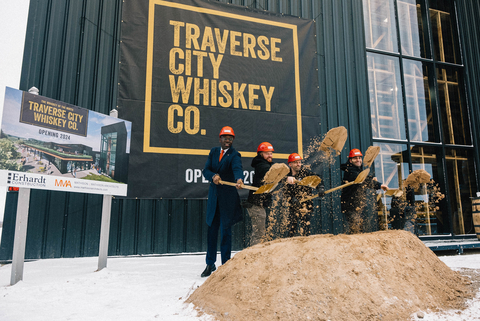 Traverse City Whiskey Co. (TCWC), an award-winning portfolio of premium whiskeys and bourbon made in Michigan, officially broke ground on the future site of its new whiskey production facility, in Traverse City. Slated to open in 2024, the new 70,000 square foot campus will include end-to-end production, a visitor center & tasting room, and will be Michigan’s largest distillery. (Photo: Business Wire)