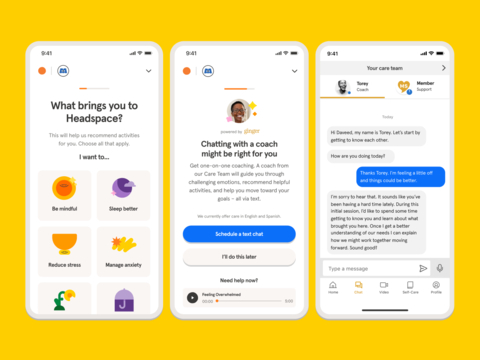 original Headspace Health now brings together Headspace's world-class meditation and mindfulness offering with on-demand coaching, counselling and EAP services (Graphic: Business Wire)