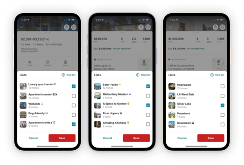 Redfin's new Favorites Lists feature allows homebuyers and renters to organize their home search by sorting their favorite homes into customizable lists. (Graphic: Business Wire)