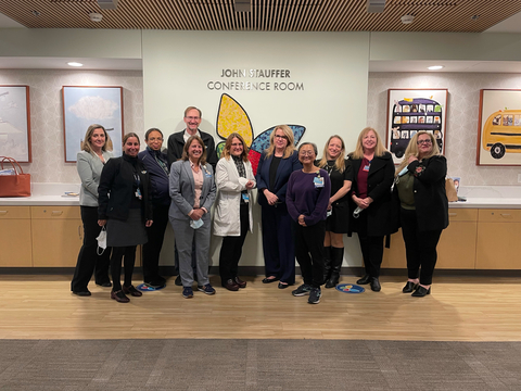 “It was inspiring to visit Children’s Hospital Los Angeles and see firsthand how their doctors, nurses, and staff are coming together to address our nation’s mental health crisis,” says Carole Johnson, Administrator of HRSA who recently met with CHLA recipients of HRSA grants.
L-R:
 
Lilit Amirkhanyan,
Rima Jubran, MD,
Jolene Collins, MD,
Douglas Vanderbilt, MD,
Karen Niemeier,
Christine Mirzaian, MD,
Carole Johnson (HRSA),
Roberta Kato, MD,
Lindsey Berman,
Ellen Zaman,
Beth Fitzpatrick 
(Photo: Business Wire)