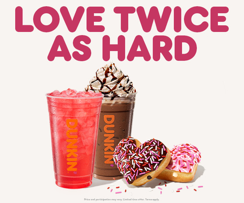 This Valentine's Day, Dunkin' fans will fall head over heels for fan-favorite sips, like the Cocoa Mocha Signature Latte and Strawberry Dragonfruit Dunkin’ Refresher, paired with heart-shaped donuts and the sweet perks of a Dunkin’ Rewards membership. (Photo: Business Wire)