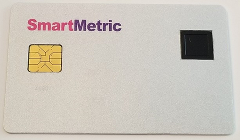 As thin as a regular credit card the SmartMetric biometric card with internal fingerprint reader and rechargeable battery. (Photo: Business Wire)