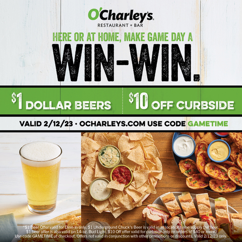 O'Charley's has you covered for the Super Bowl no matter how you plan to watch! (Graphic: Business Wire)