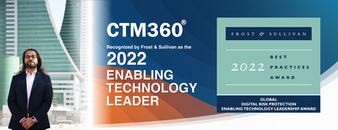CTM360 Recognized as a Global Leader in Digital Risk Protection (DRP) Enabling Technology by Frost & Sullivan; Historic First Arab World Cybersecurity Technology Company to Capture 2022 Frost & Sullivan Leadership Award. https://www.ctm360.com/ (Graphic: Business Wire)