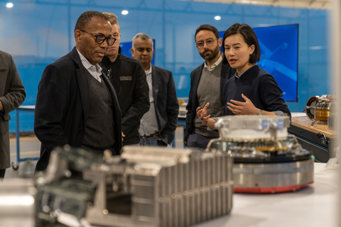 Shino Xu, Powertrain & Electronics Program Management Lead at Joby, discusses Joby's manufacturing processes with FAA Acting Administrator, Billy Nolen at the company's pilot production facility in Marina, CA. (Photo: Joby Aviation)