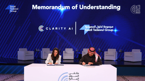 Rebeca Minguela, Founder & CEO, Clarity AI and Eng Khalid Al Hussan, CEO of the Saudi Tadawul Group (Photo: Clarity AI)