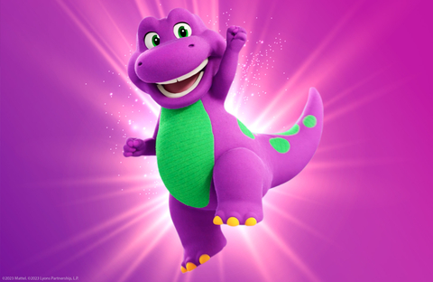 The first look at Mattel's new take on Barney the dinosaur. (Graphic: Business Wire)